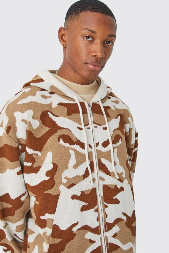 Oversize Camouflage Hoodie mit Reißverschluss
