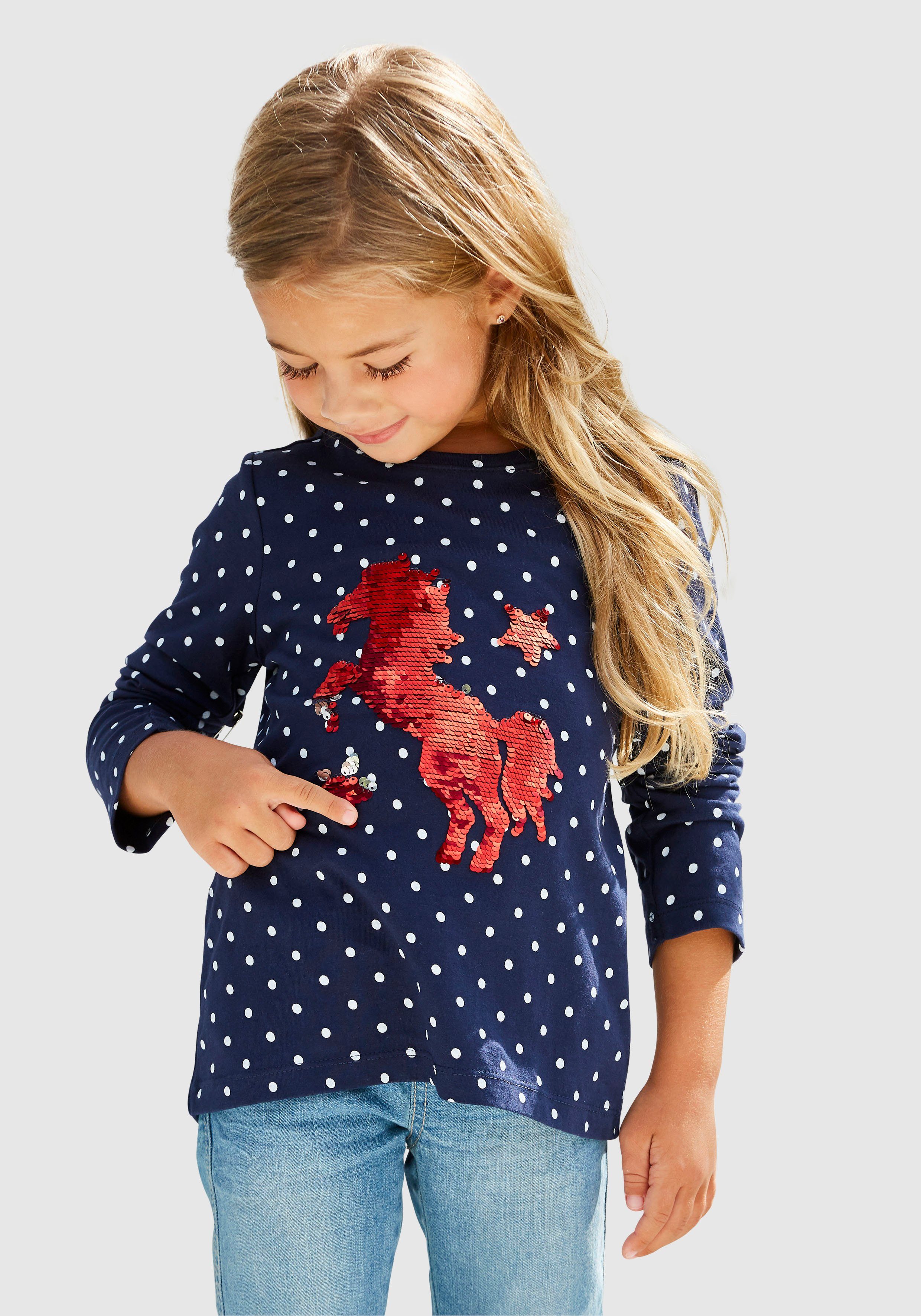 KIDSWORLD Langarmshirt PFERD mit aufwendiger Wendepailletten Applikation