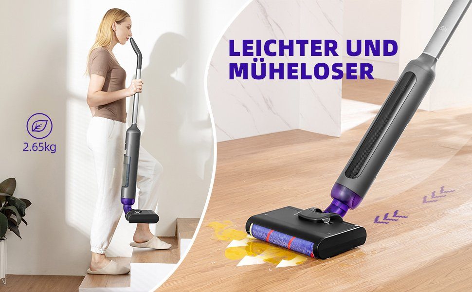 Diyarts Akku-Saugwischer, Wischmopp mit Dual-Tank-Design und Selbstreinigungsfunktion, 70 Min Leichter Bodenreiniger kabellos mit LED Anzeige für Hartböden