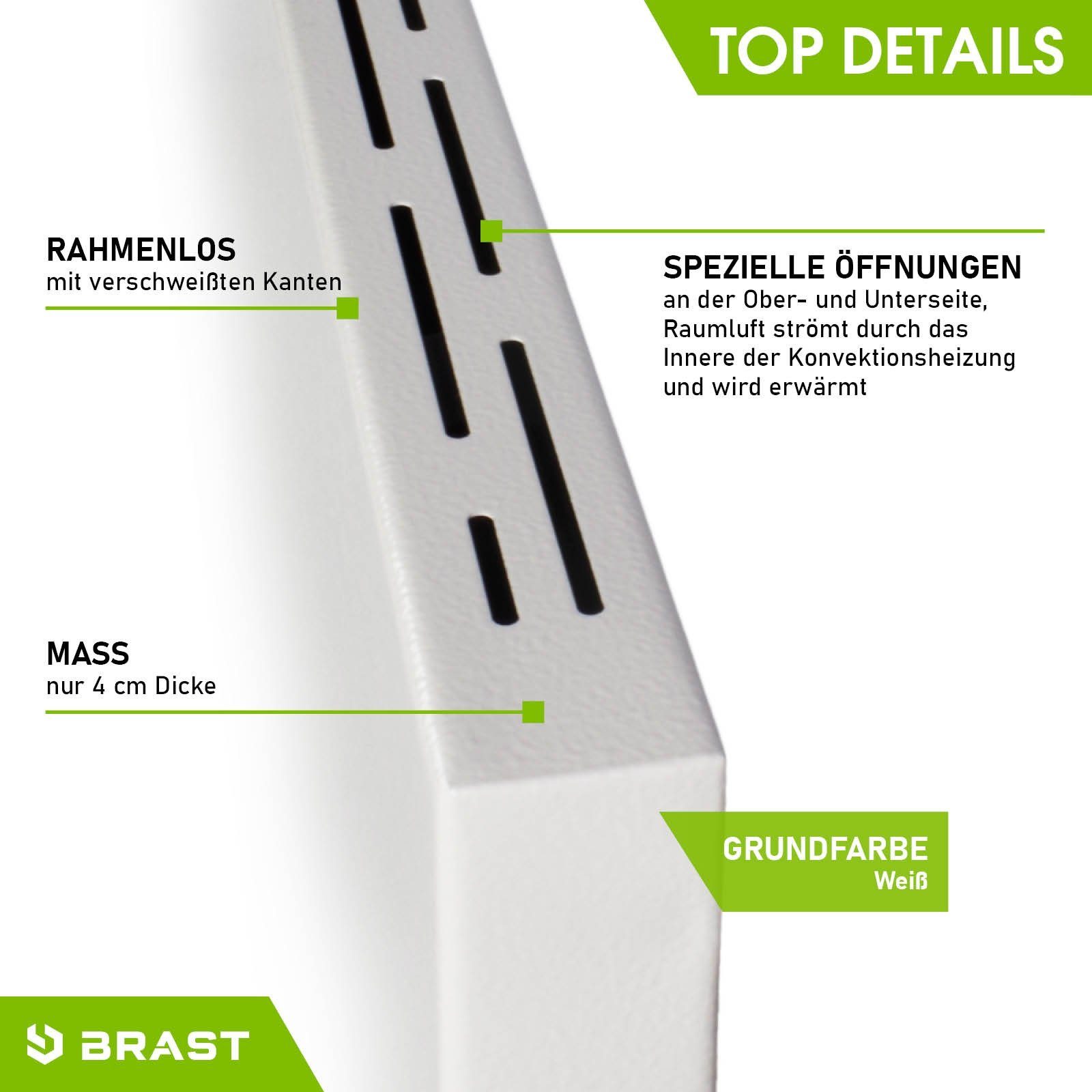 BRAST Infrarotheizung Hybridheizung mit Thermostat 600 Watt inkl. Thermostat Wandhalterungen, Made in Europe 2in1 Funktion Konvektionsheizung & Infrarotheizung