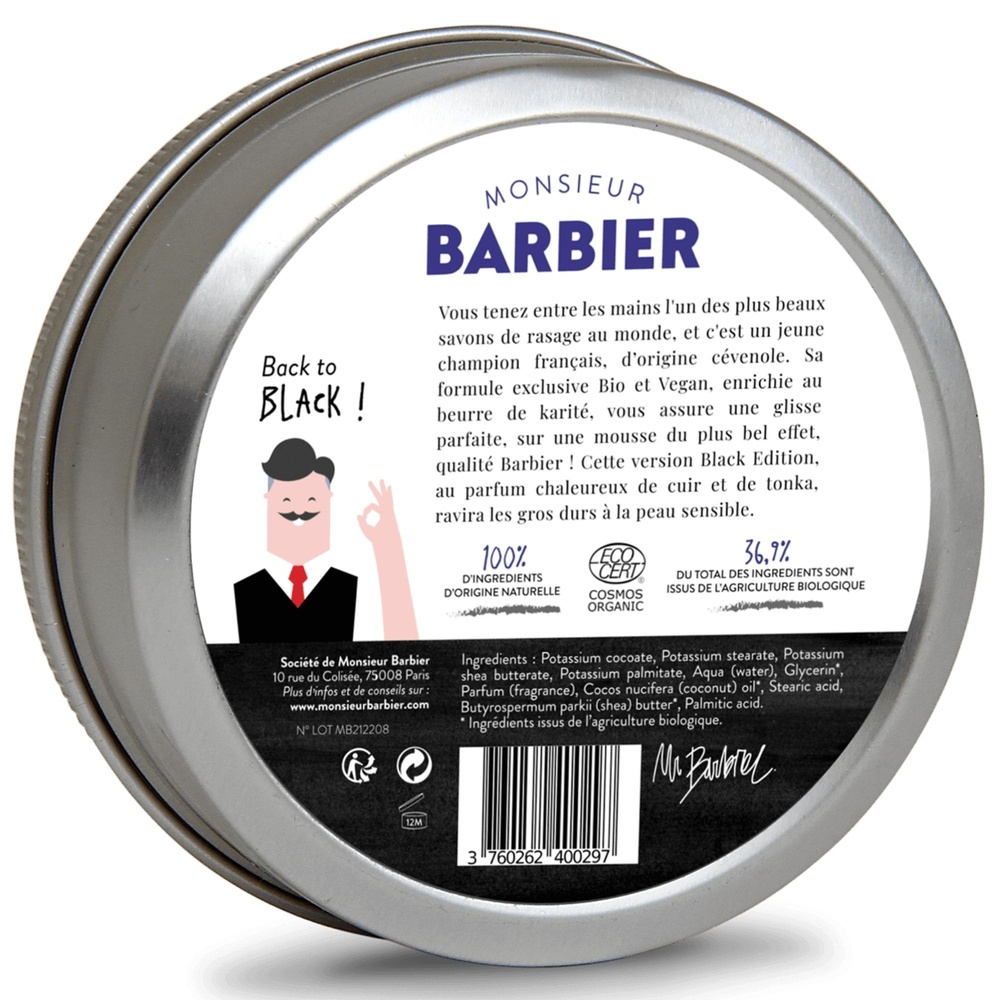 Monsieur Barbier Savon de Rasage Naturel - Better Shave / Black Edition Savon de Rasage Traditionnel Black Edition Anti-Irritations et Made in France