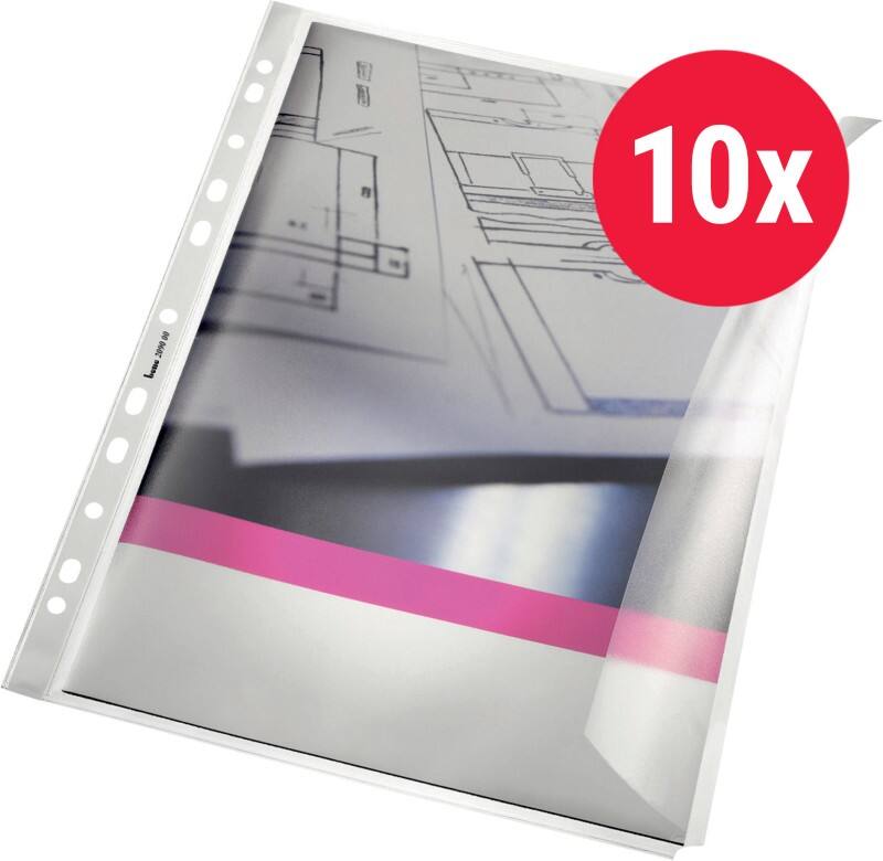 Bene ClearView Prospekthüllen DIN A4 Genarbt Transparent 130 Mikron PP (Polypropylen) Seitlich 11 Löcher 10 Stück