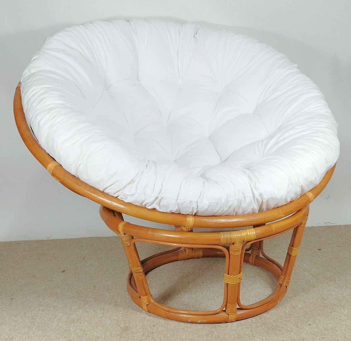 Rattani Rattanstuhl Rattan Papasan Sessel inkl. hochwertigen Polster D 110 cm Fb. cognac