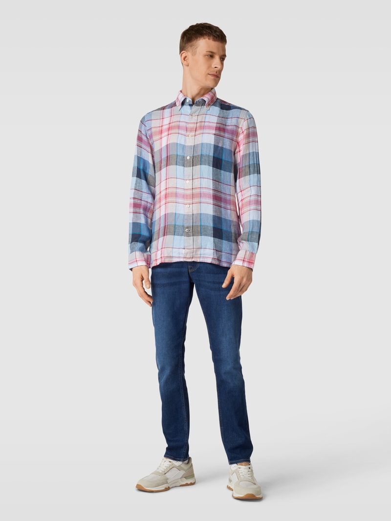 Regular Fit Freizeithemd aus Leinen mit Button-Down-Kragen in blau