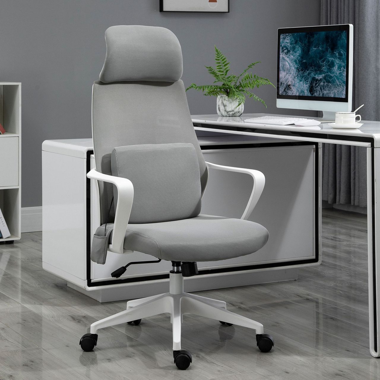 HOMCOM Vinsetto Bürostuhl Massagesessel mit Massagefunktion höhenverstellbar Grau