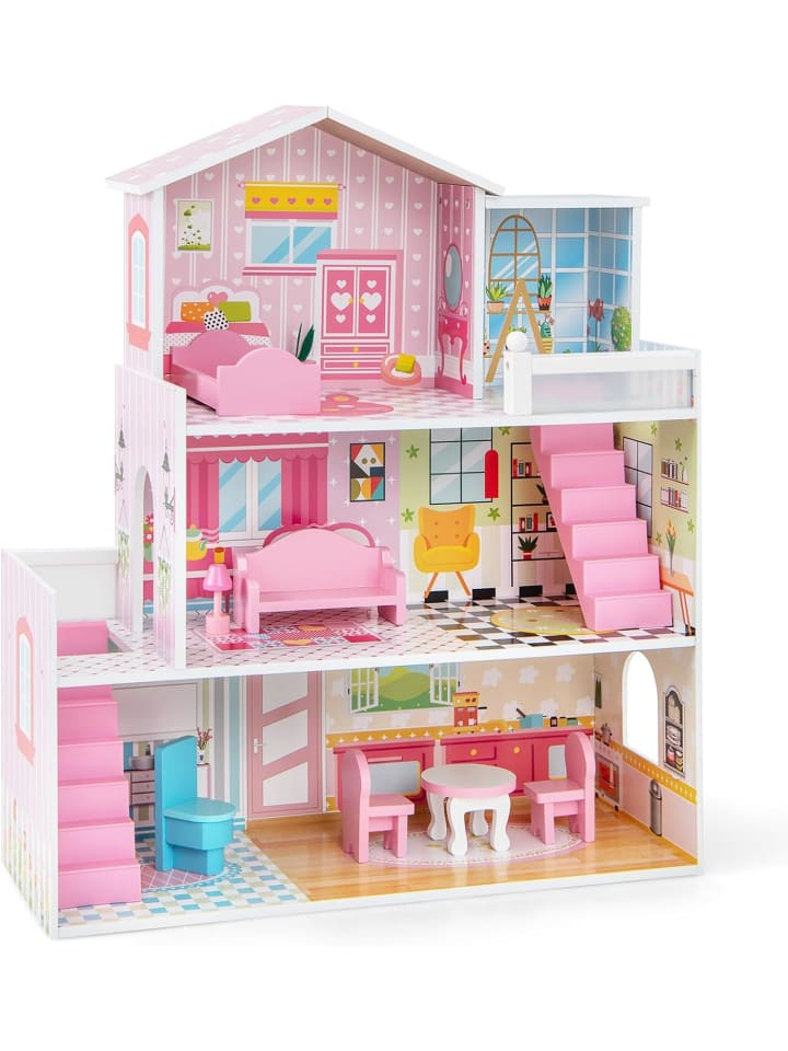 COSTWAY Puppenhaus in Rosa günstig kaufen 70 cm