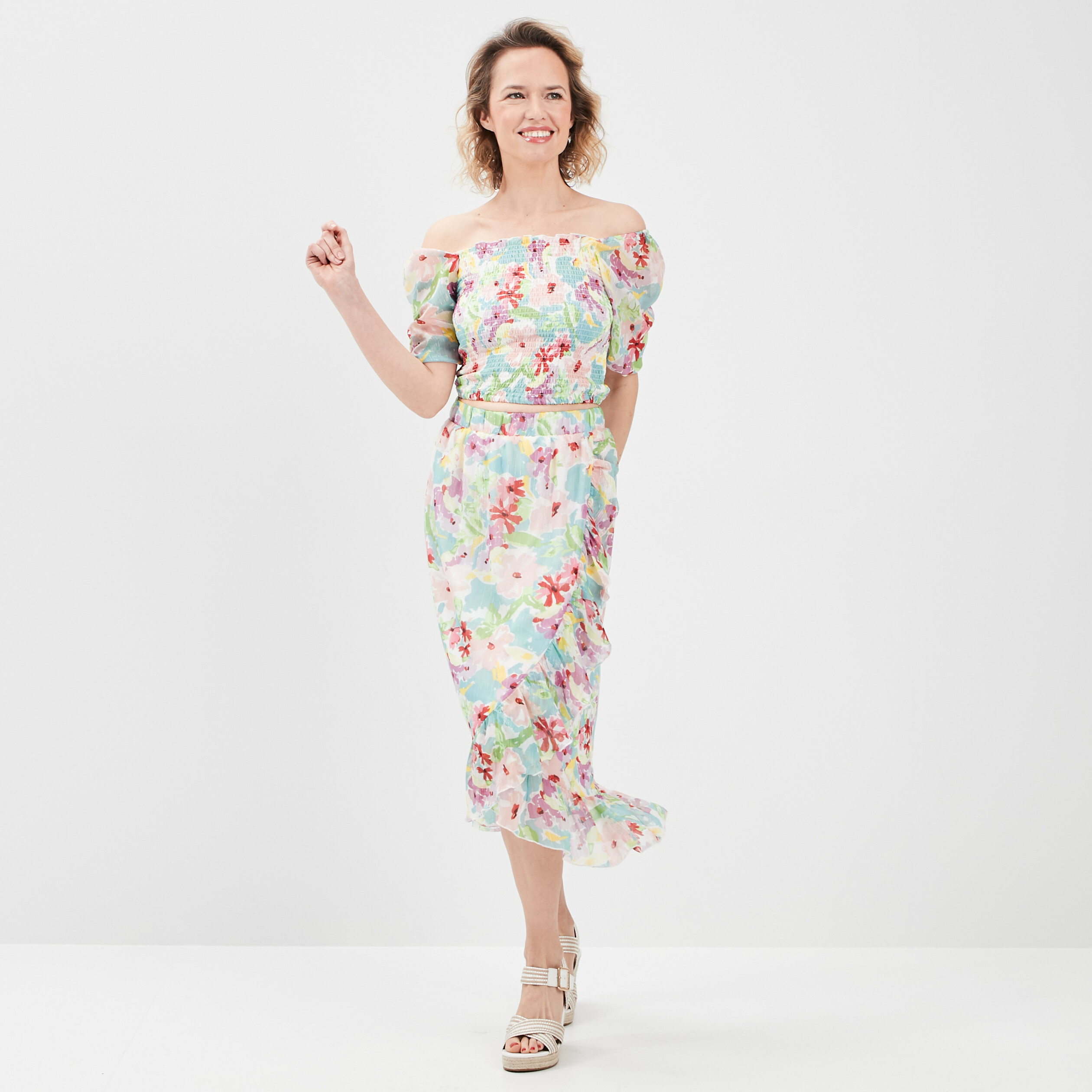 Blouse cropped manches 3 4 ecru femme | La Halle