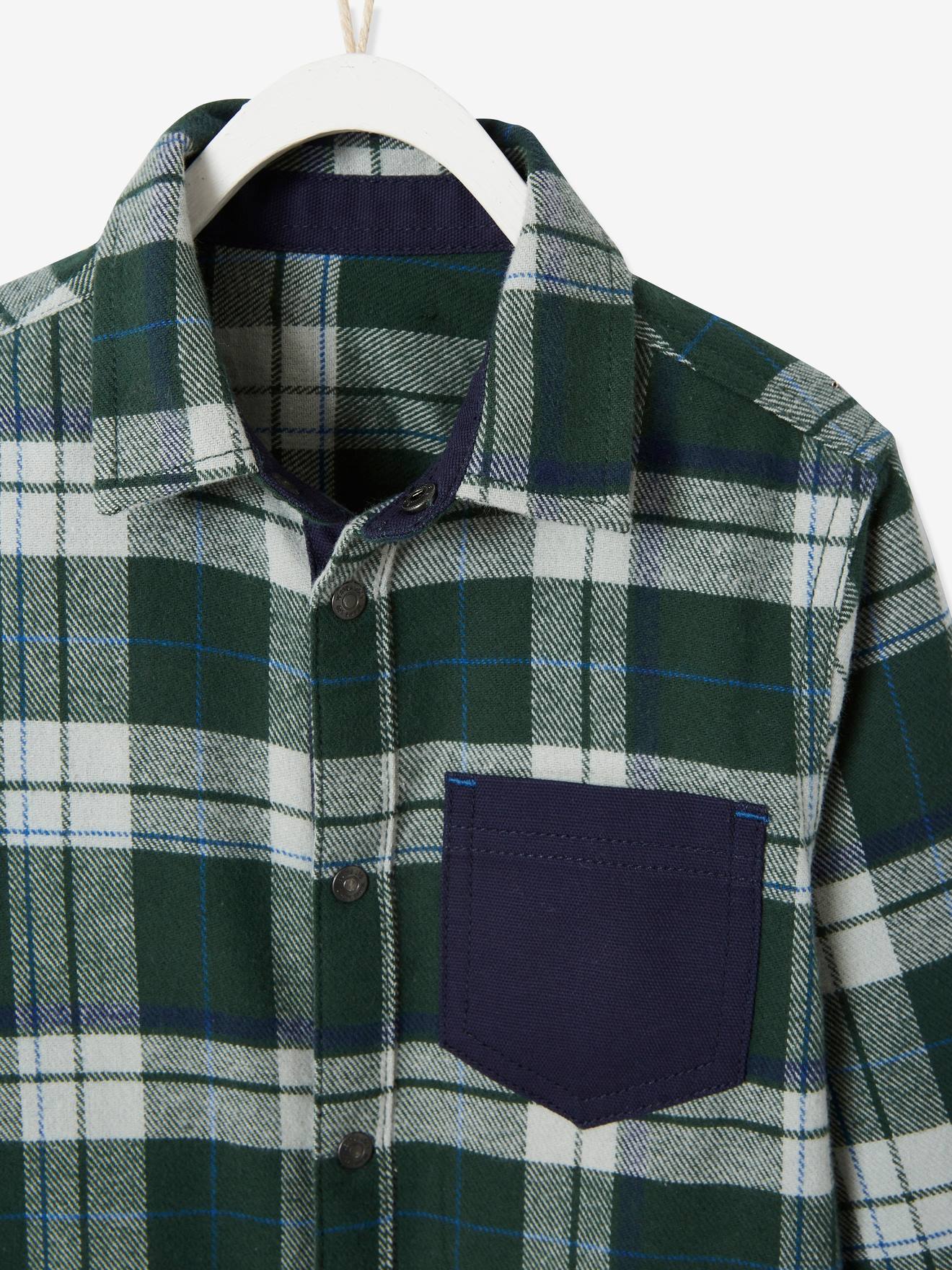Chemise à carreaux esprit flanelle garçon carreaux vert fonce