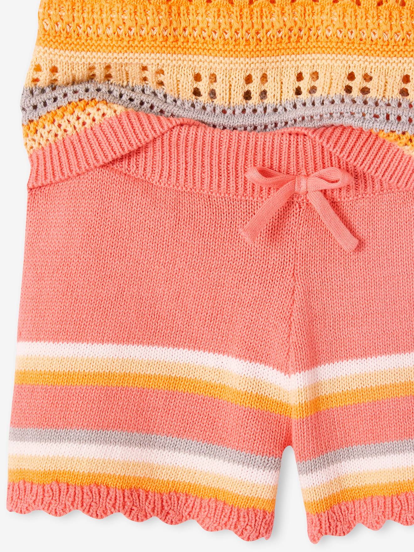 Vertbaudet Gehäkeltes Mädchen-Set: Top & Shorts - pfirsich