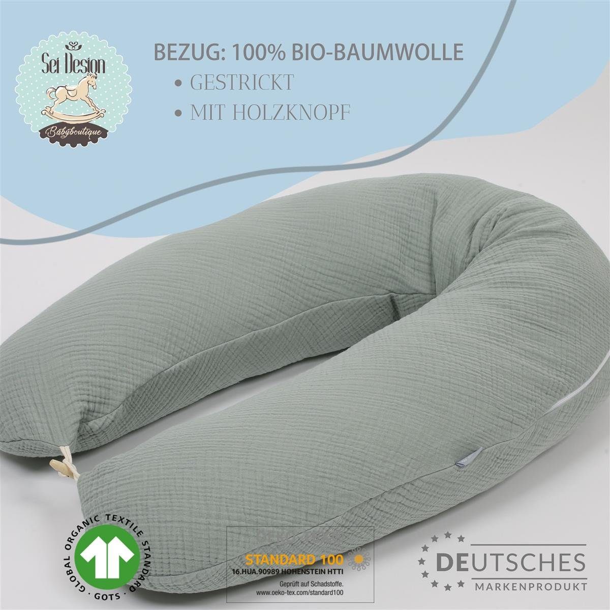 SEI Design Stillkissen Seitenschläferkissen Babynestchen Kuschelnest XXL, Schwangerschaftskissen mit Bezug, Bezug 100% Baumwolle