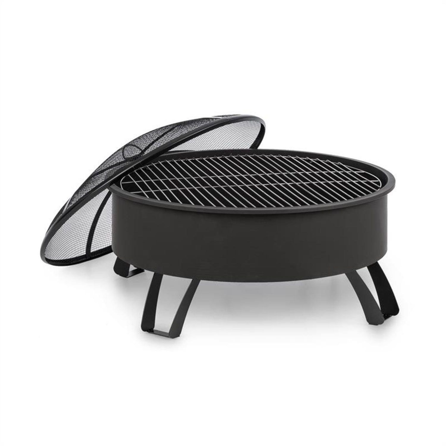 blumfeldt Feuerschale Oreos 2-in-1-Feuerschale Ø75cm Funkenschutz Ø68cm Grill Stahl schwarz, Doppelt praktisch: Feuerschale aus pulverbeschichtetem Stahl mit einem Edelstahl-Grillrost