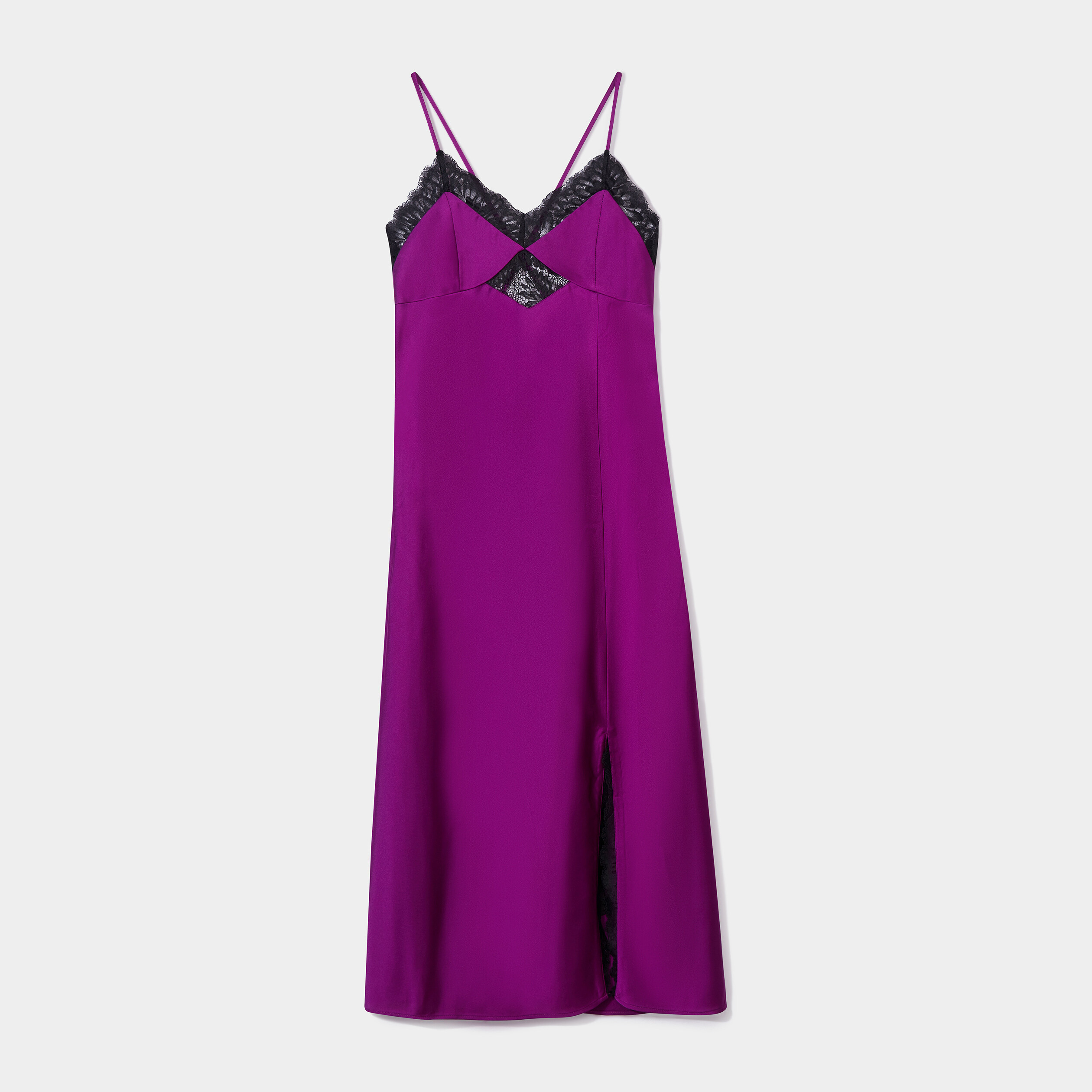 Nuisette satin longue détails dentelle violet femme | La Halle