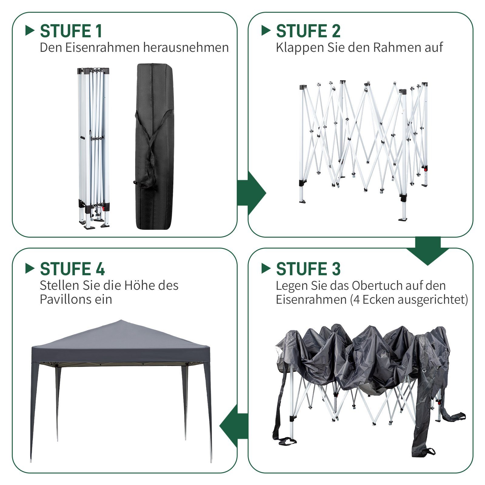 FCH Pavillon, Faltpavillon, Pop-Up Pavillon aus Oxford Metallrahmen 3x3 m