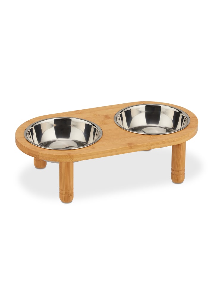 relaxdays Futterbar in Natur/Silber - (B)34,5x (H)9,5 x (T)18 cm günstig kaufen onesize