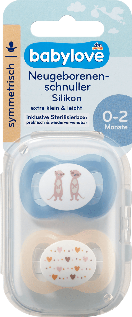 Schnuller für Neugeborene symmetrisch, Silikon, blau/creme, 0-2 Monate, 2 St