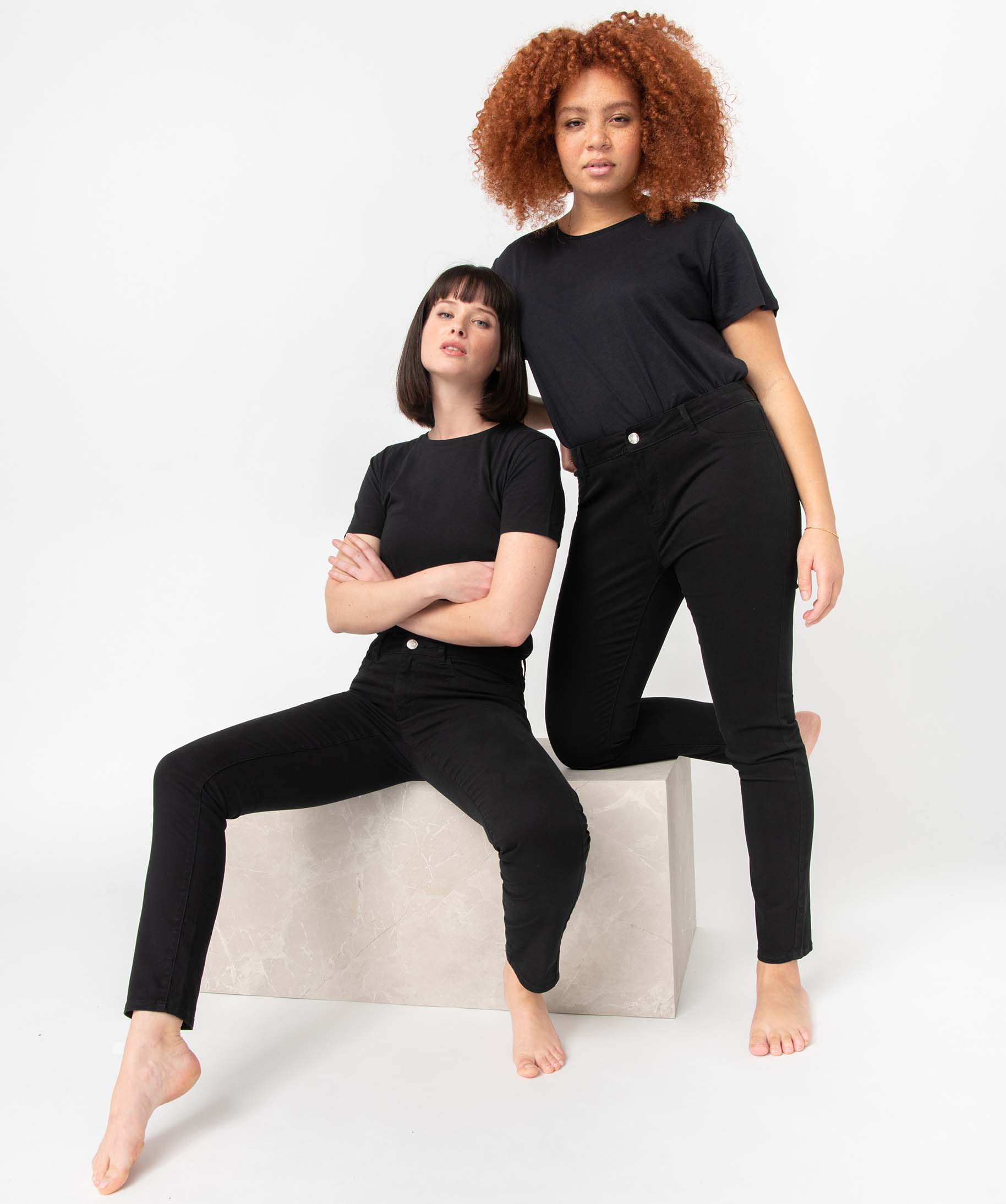 Pantalon femme en toile denim coupe Slim noir | GEMO