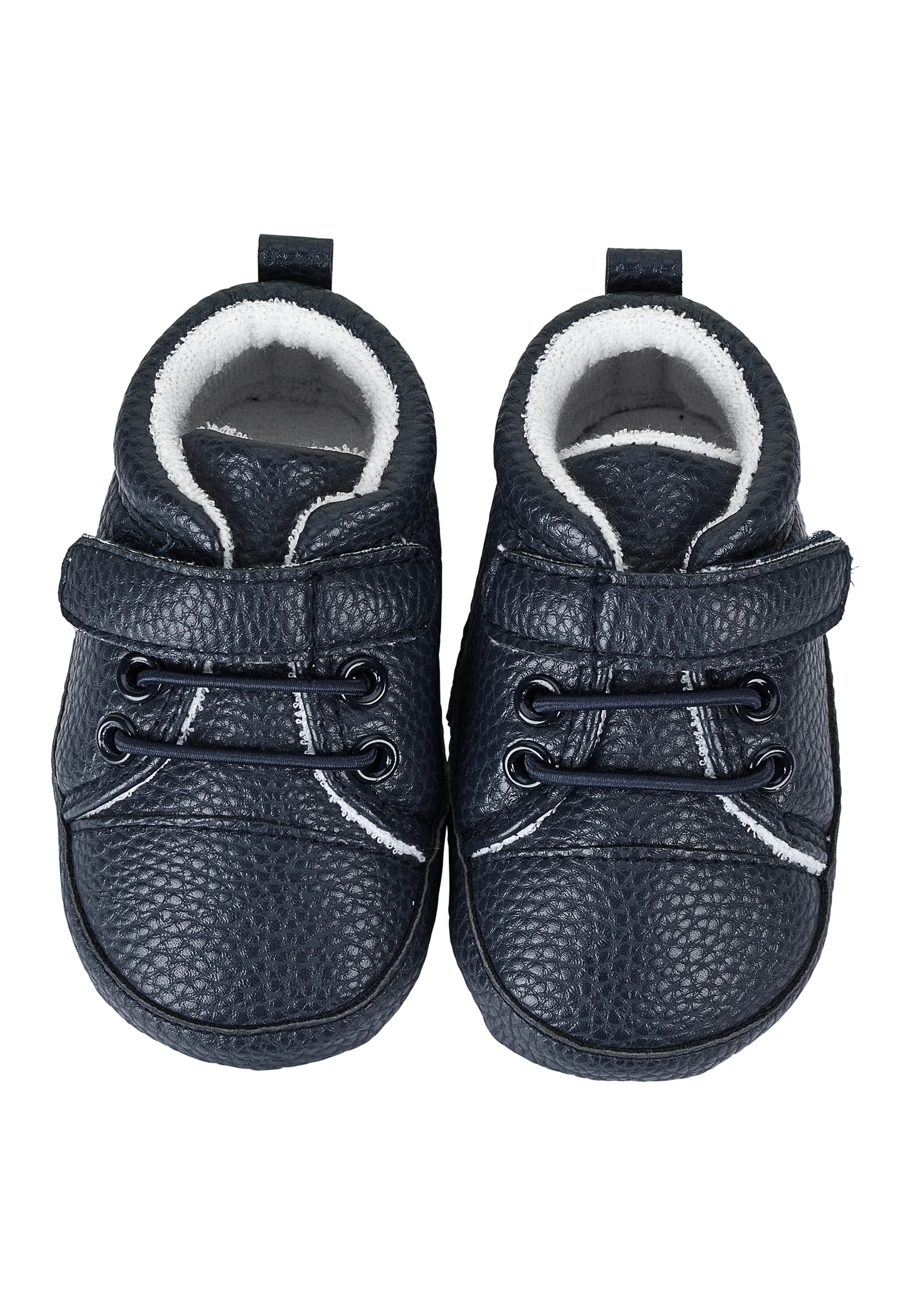 Babyschuh aus Kunstleder, Marine und Weiß