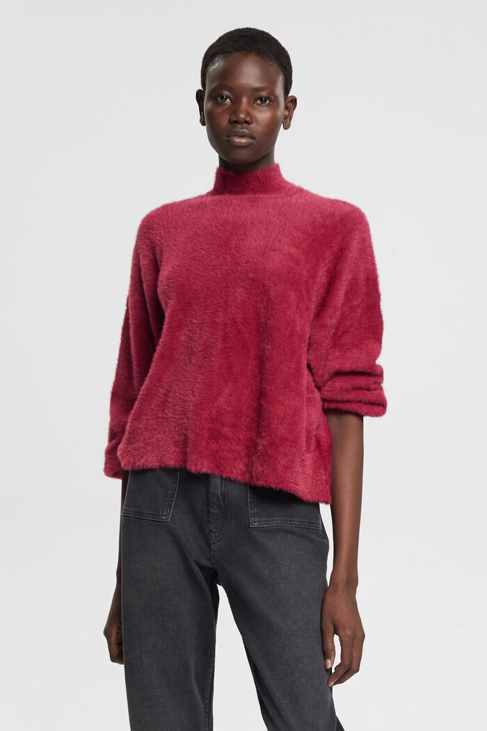 Webfellpullover mit Stehkragen