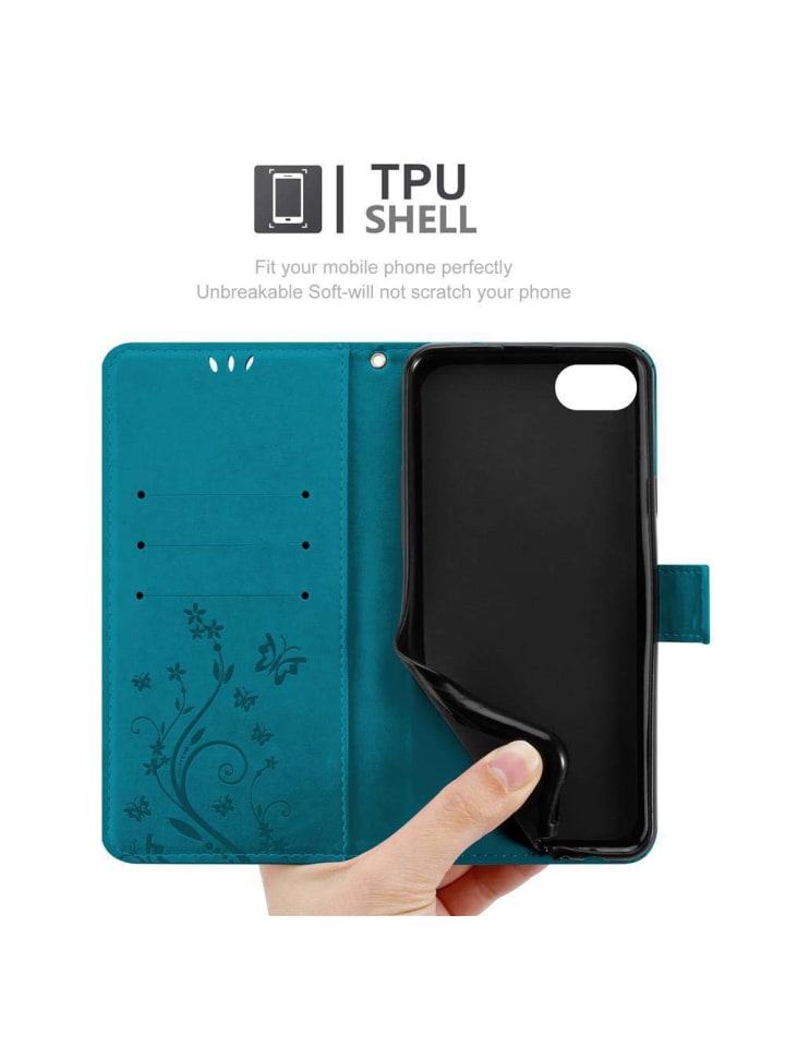 cadorabo Hülle für Apple iPhone 7 / 7S / 8 / SE 2020 Blumen Design in FLORAL BLAU günstig kaufen onesize