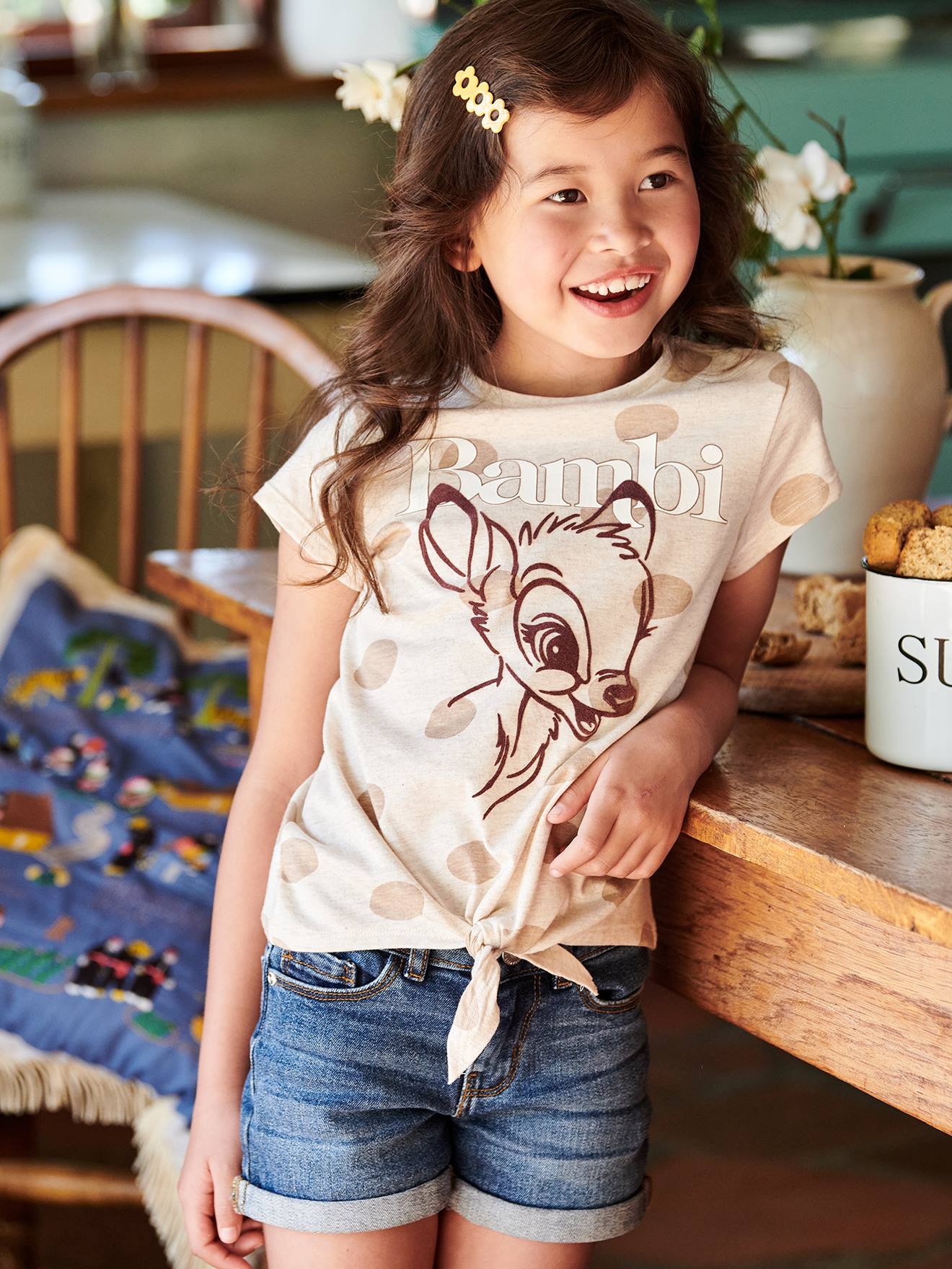 T-shirt fille manches courtes DS® Bambi beige chiné