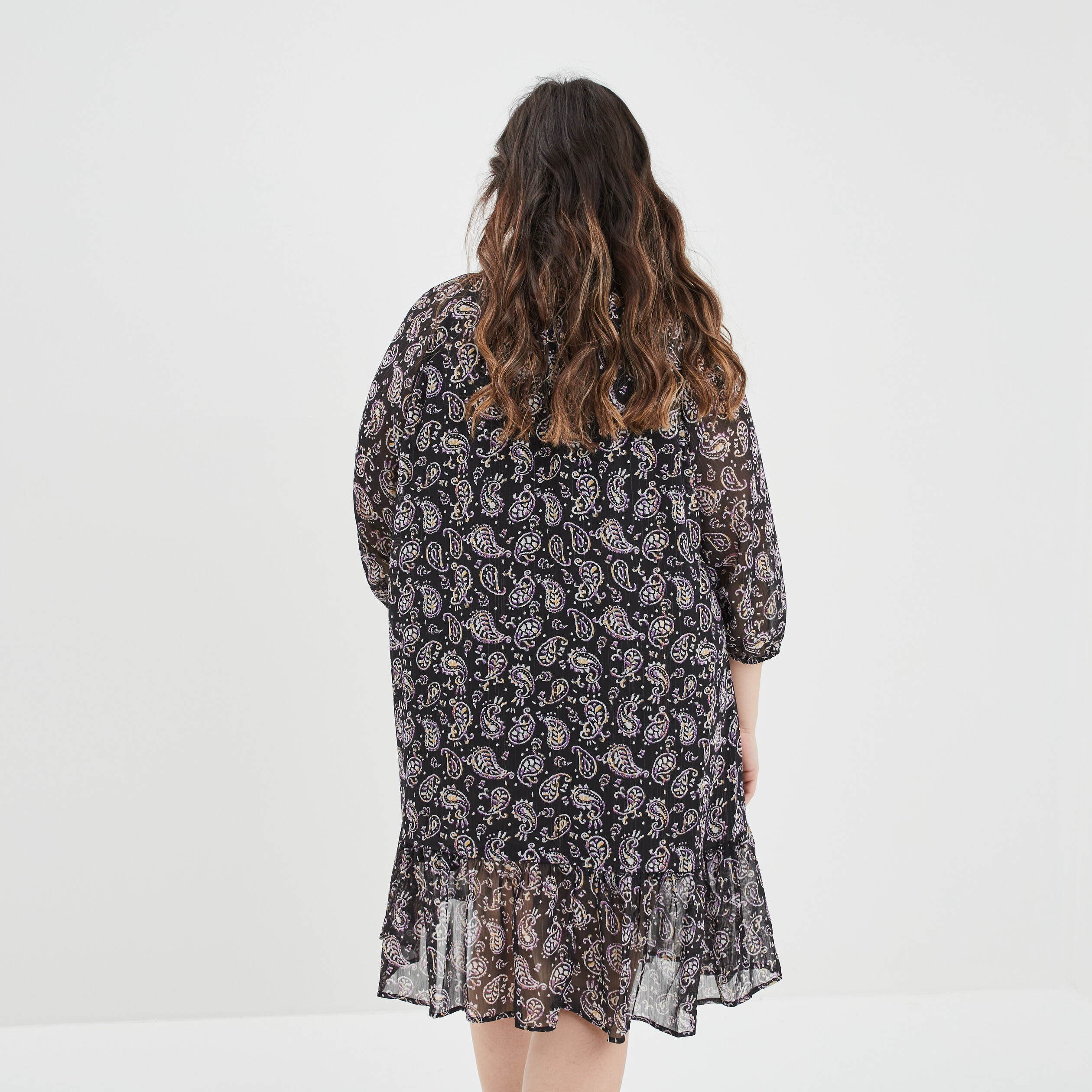 Robe trapèze fils métallisés Modavista noir femme grande taille | La Halle