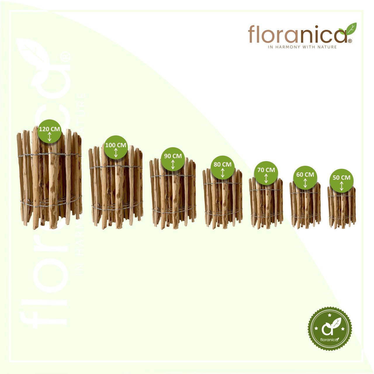 Floranica Staketenzaun Haselnuss Gartenzaun 1 lfm, Höhe 80 cm, Lattenabstand 4-6 cm Rollzaun Hundezaun