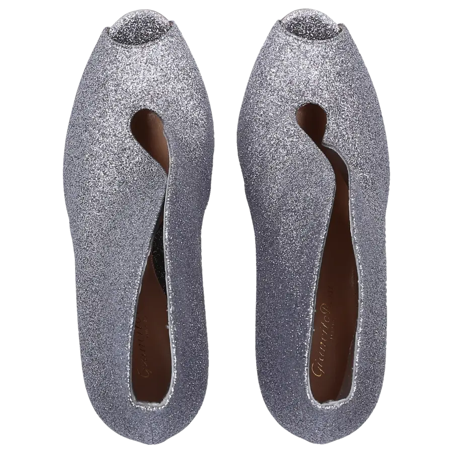 Gianvito Rossi - High Heel Peeptoes Kalbsleder Glitter Glitzer grau silber - grau
