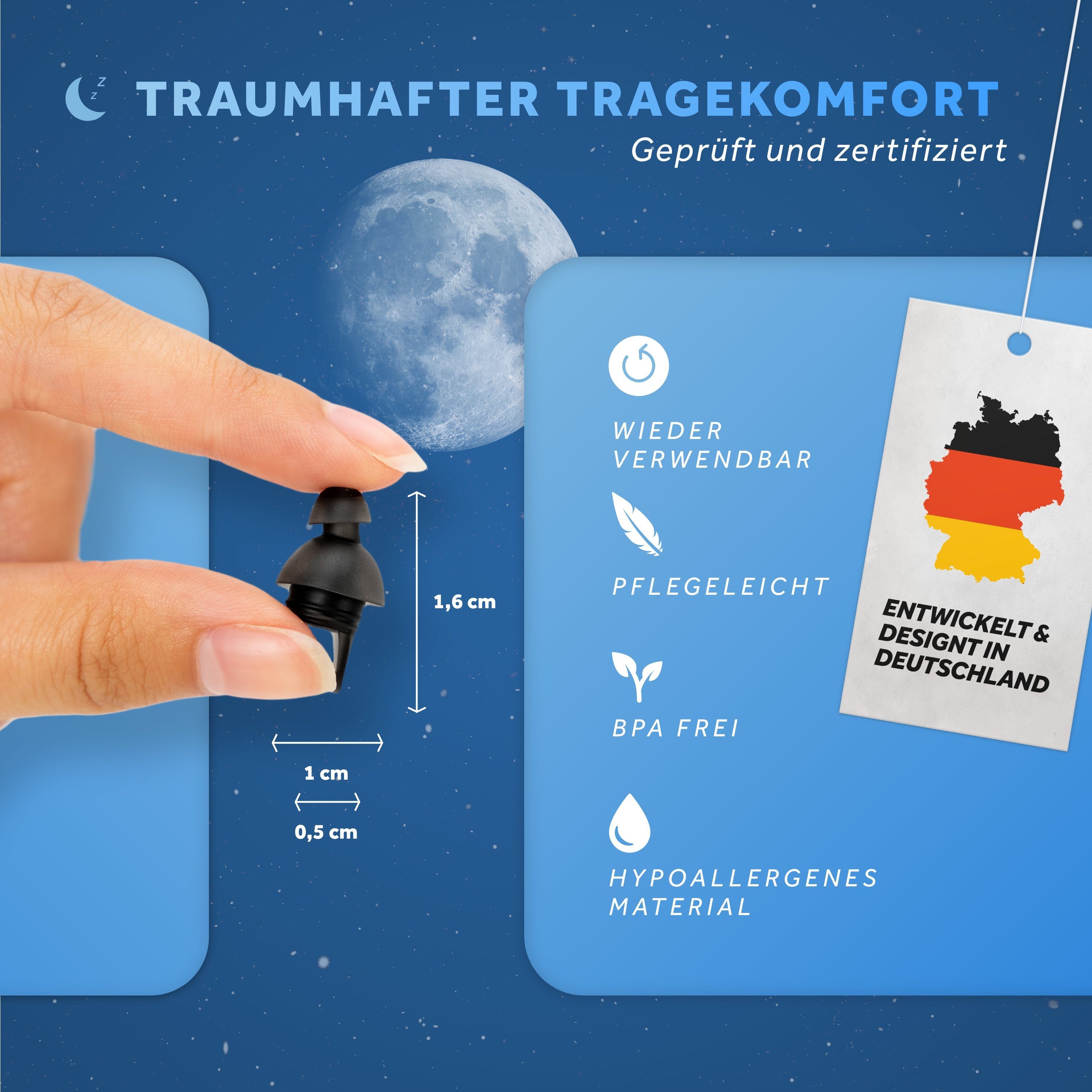 Schallwerk Gehörschutzstöpsel SCHALLWERK ® Sleep+ Ohrstöpsel zum Schlafen