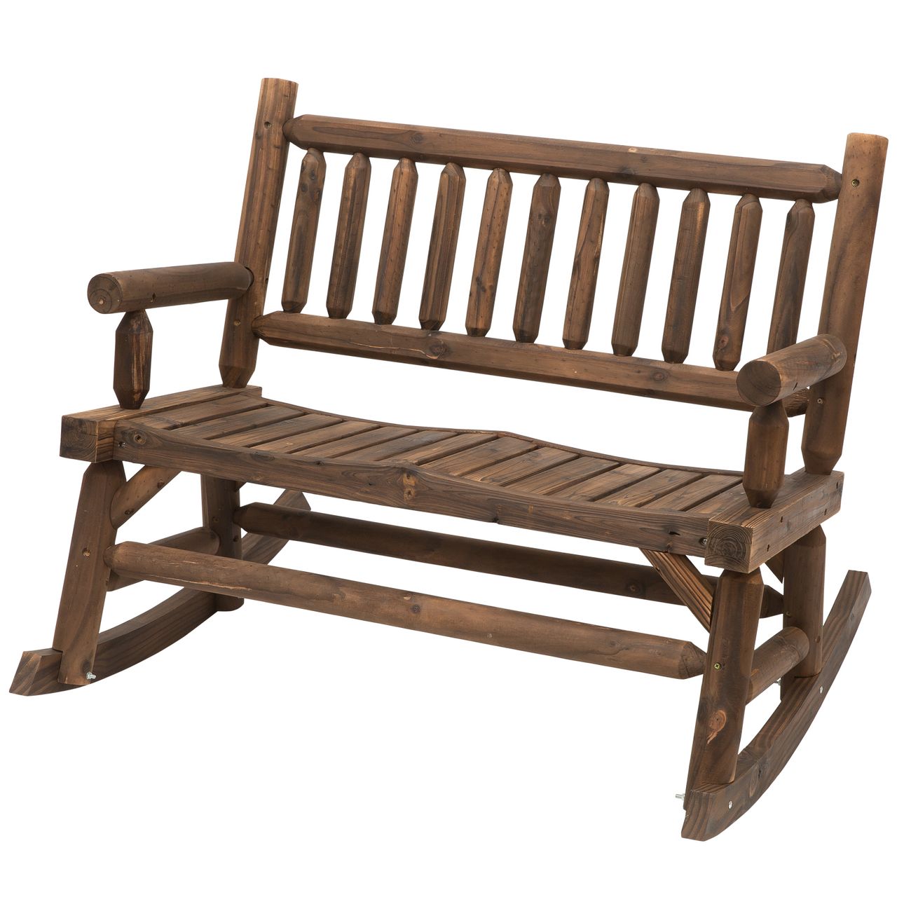 Outsunny Schaukelstuhl mit Armlehne Gartenstuhl Schwingsessel Massivholz Dunkelbraun 112 x 67 x 93 cm