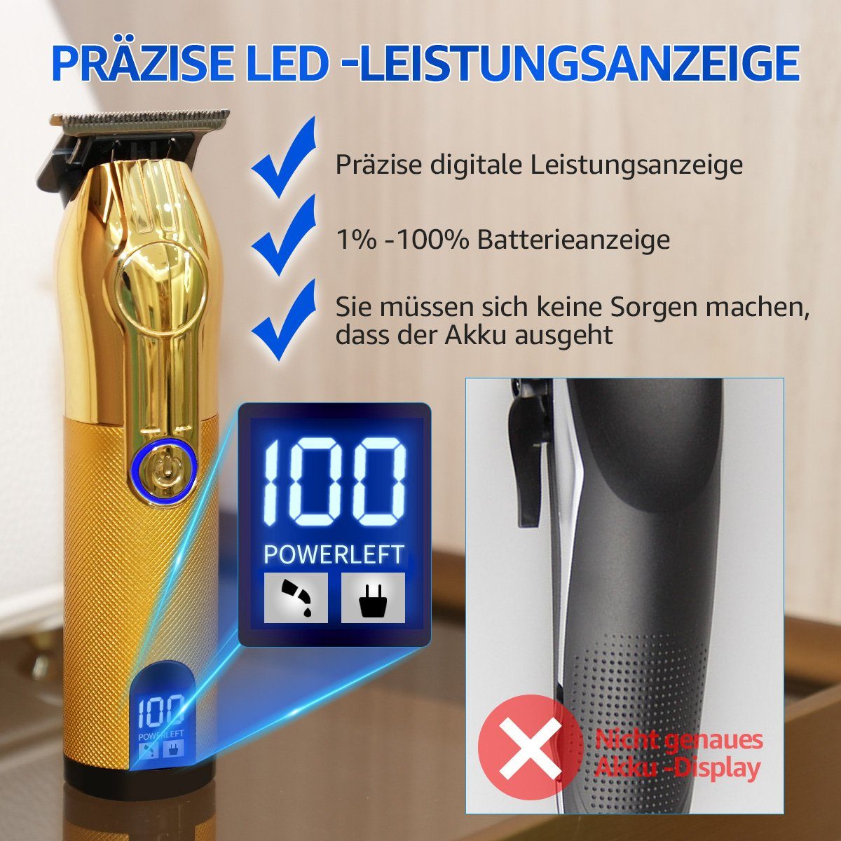 LifeImpree Haarschneider Profi Haarschneidemaschine, Bartschneider Herren, 2 Einstellungen: 6500 - 7000 rpm, Wasserdicht, LED Display, 1200 mAh