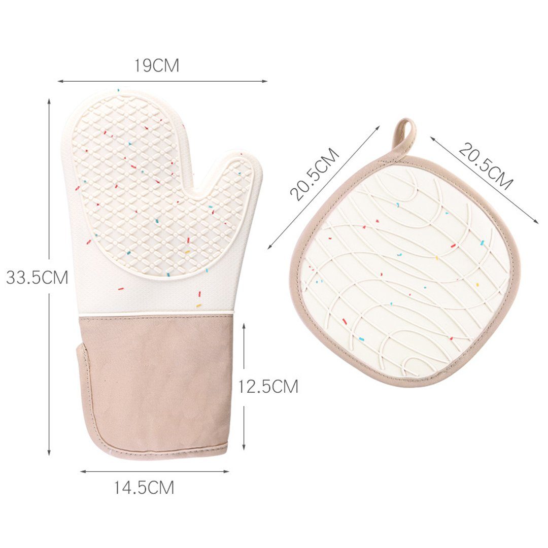FIDDY Topfhandschuhe Ofenhandschuh- und Topflappenset mit hitzebeständigen, (Silikonofenhandschuhen und einem Hitzeschutz, 1-tlg), geeignet für das Kochen und bestehend aus einem Set mit 3 Teilen.