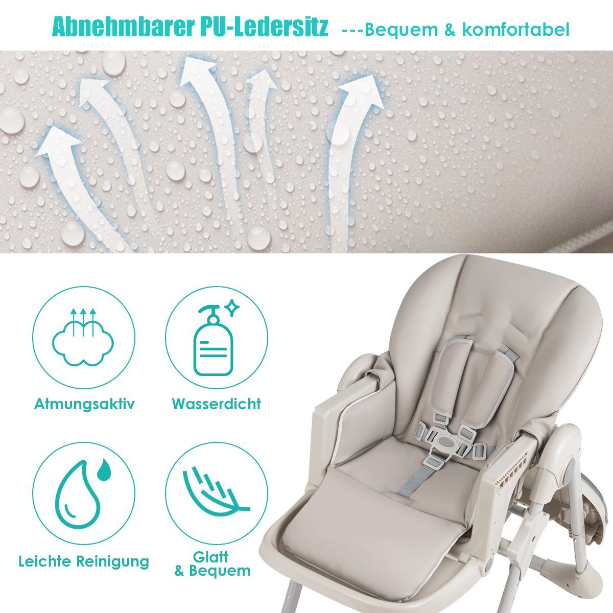 COSTWAY Kombihochstuhl Baby Stuhl, 6-stufig höheverstellbar