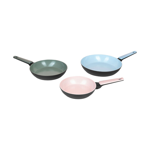 Pfannen, Set 3-tlg., feste Griffe, pastellfarben