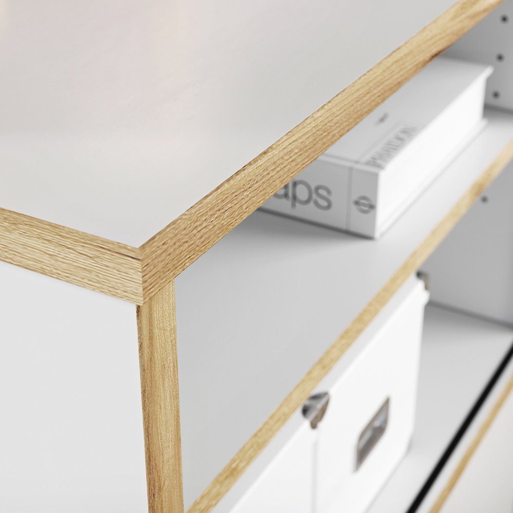 Lomadox Aktenregal HOLM-01, Aktenschrank Set weiß mit Absetzungen in Navarra Eiche Nb.