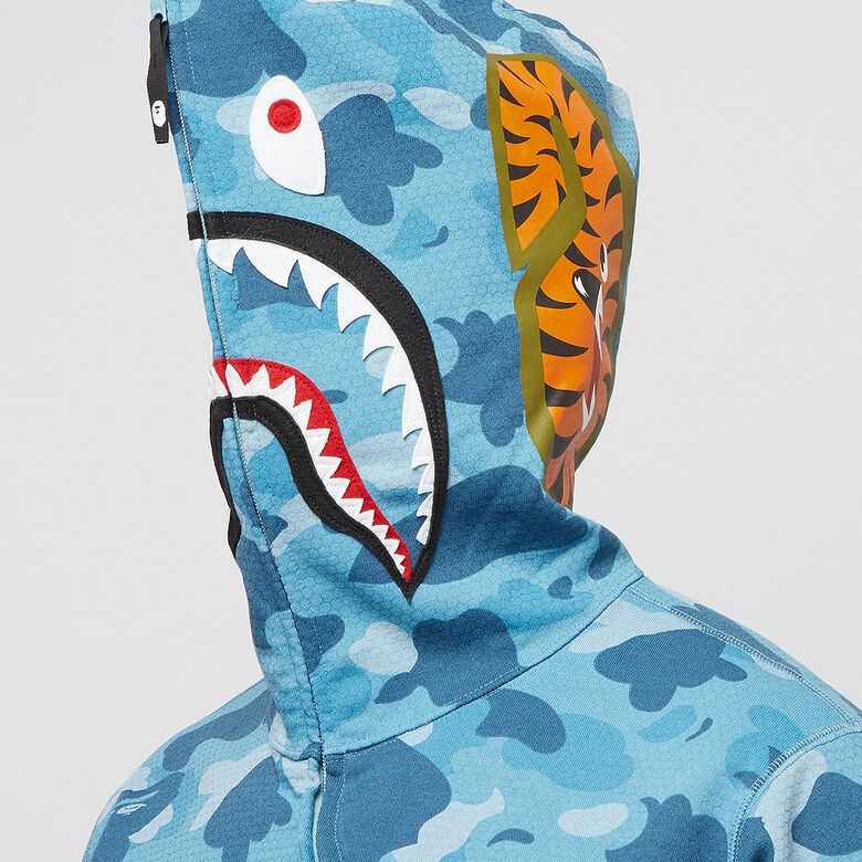 A Bathing Ape Honeycomb Camo Shark Full Zip Hoodie M Blue