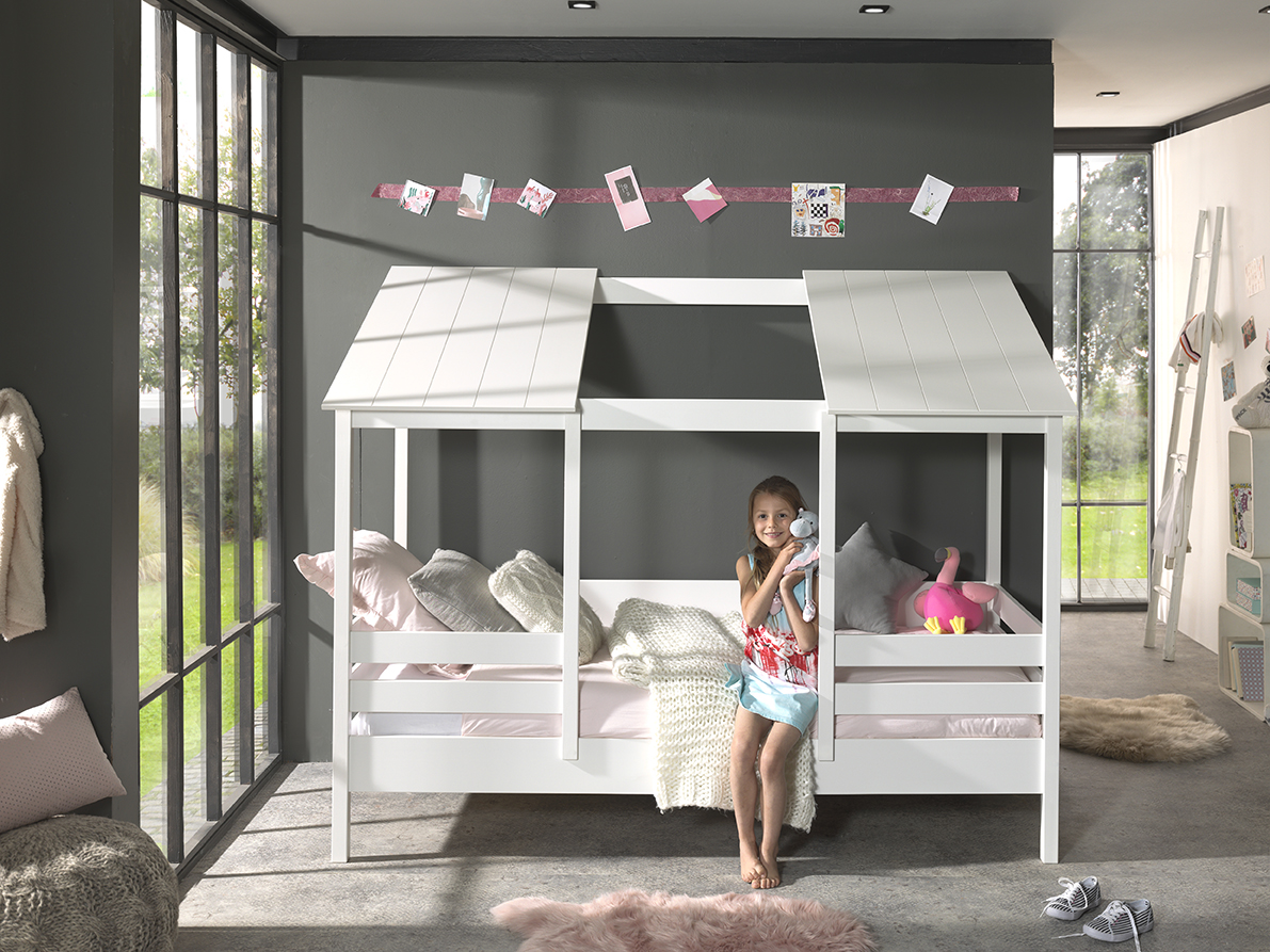 VIPACK Hausbett mit 90 x 200 cm Liegefläche, offenes Dach in Weiß