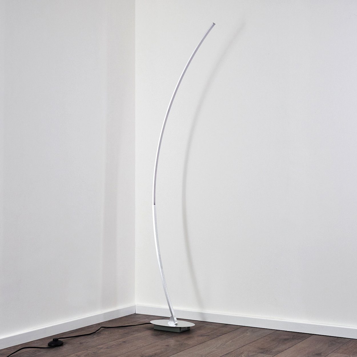 hofstein Bogenlampe Oneto LED Designer Standlampe in Aluminiumgebürstet, mit Fußschalter und Kabel, Leselampe, fest eingebaute LEDs 1100 Lumen