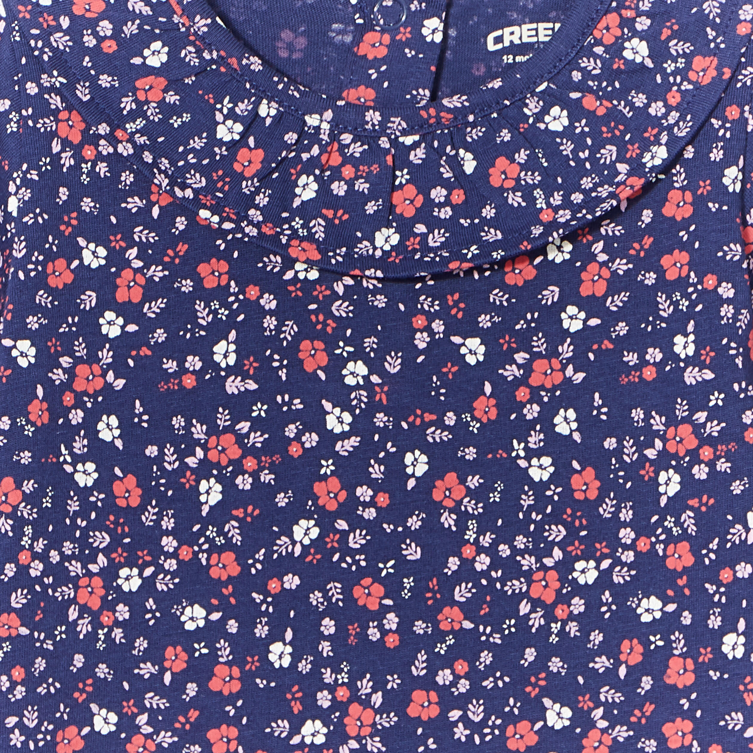 T-shirt col à volants coton Creeks bleu marine bébé fille | La Halle