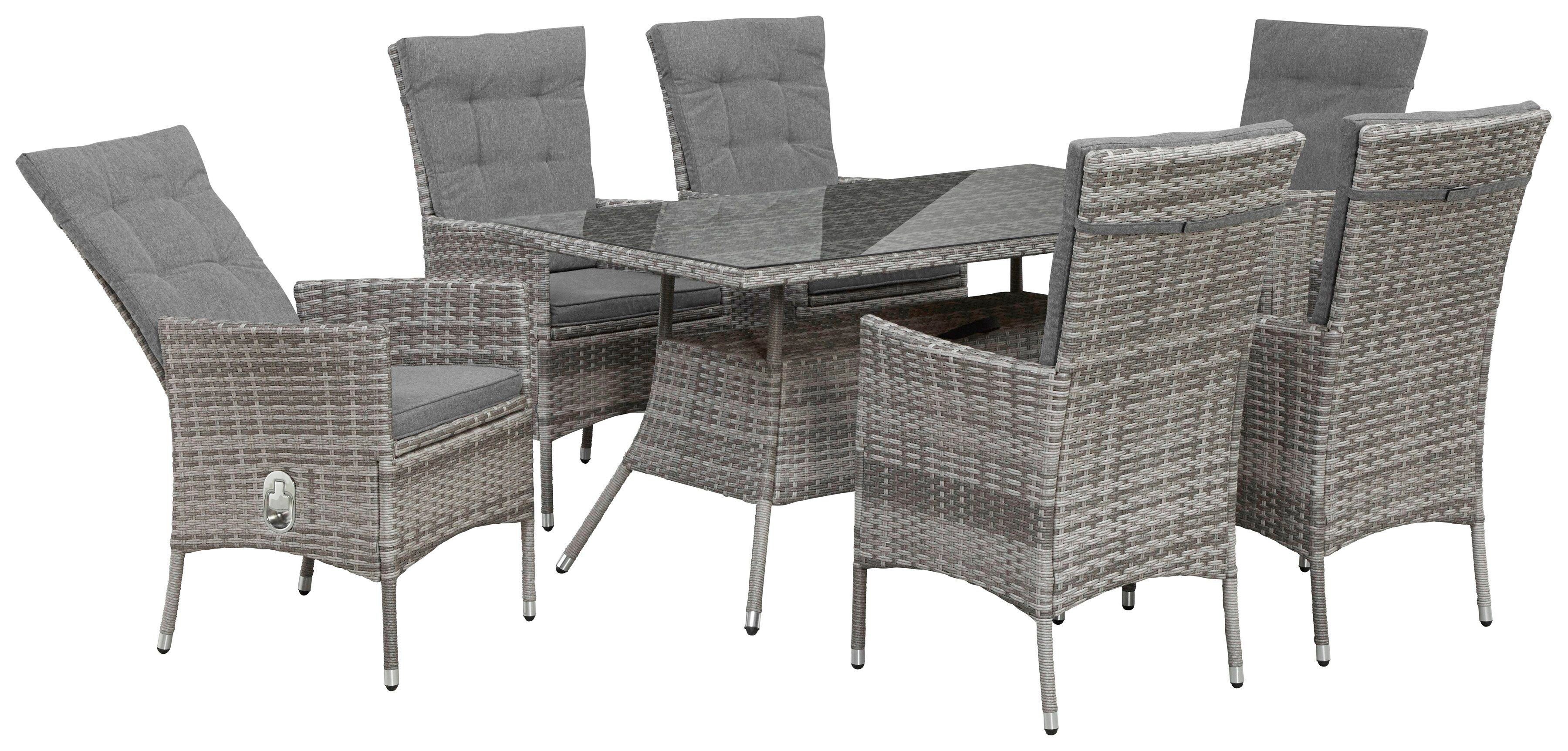 KONIFERA Garten-Essgruppe Belluno, (13-tlg), 6 Sessel, Tisch 150x80 cm, Polyrattan