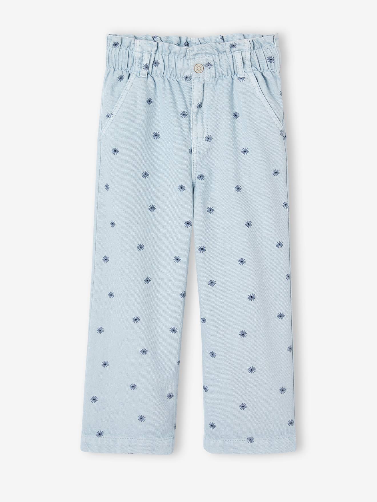 Vertbaudet Weite Mädchen Paperbag-Hose - blau bedruckt