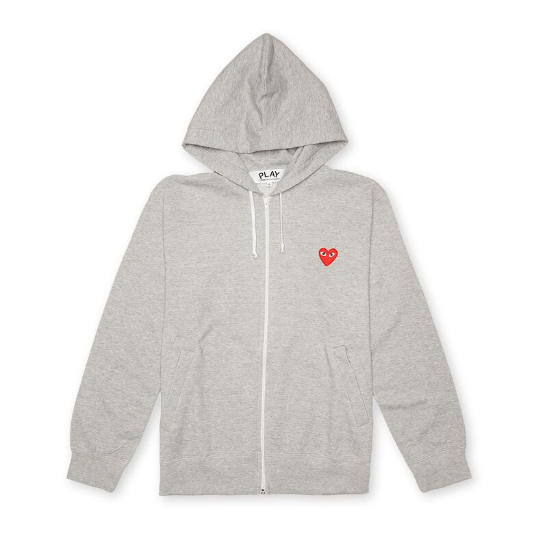 Comme des Garcons Play Play Red Heart Hooded Zip Sweatshirt grey