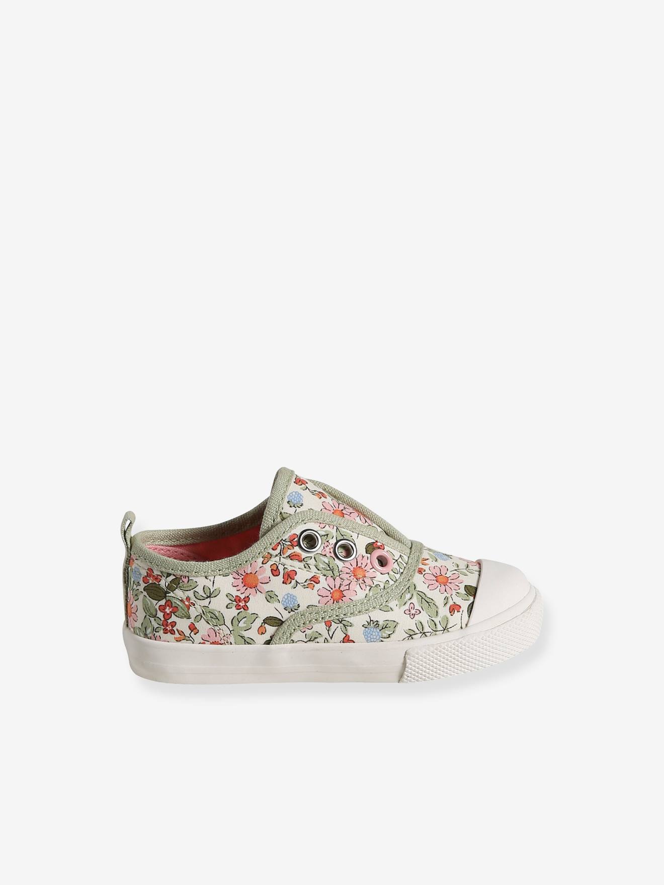 Vertbaudet Baby Stoff-Sneakers mit Gummizug - weiß bedruckt