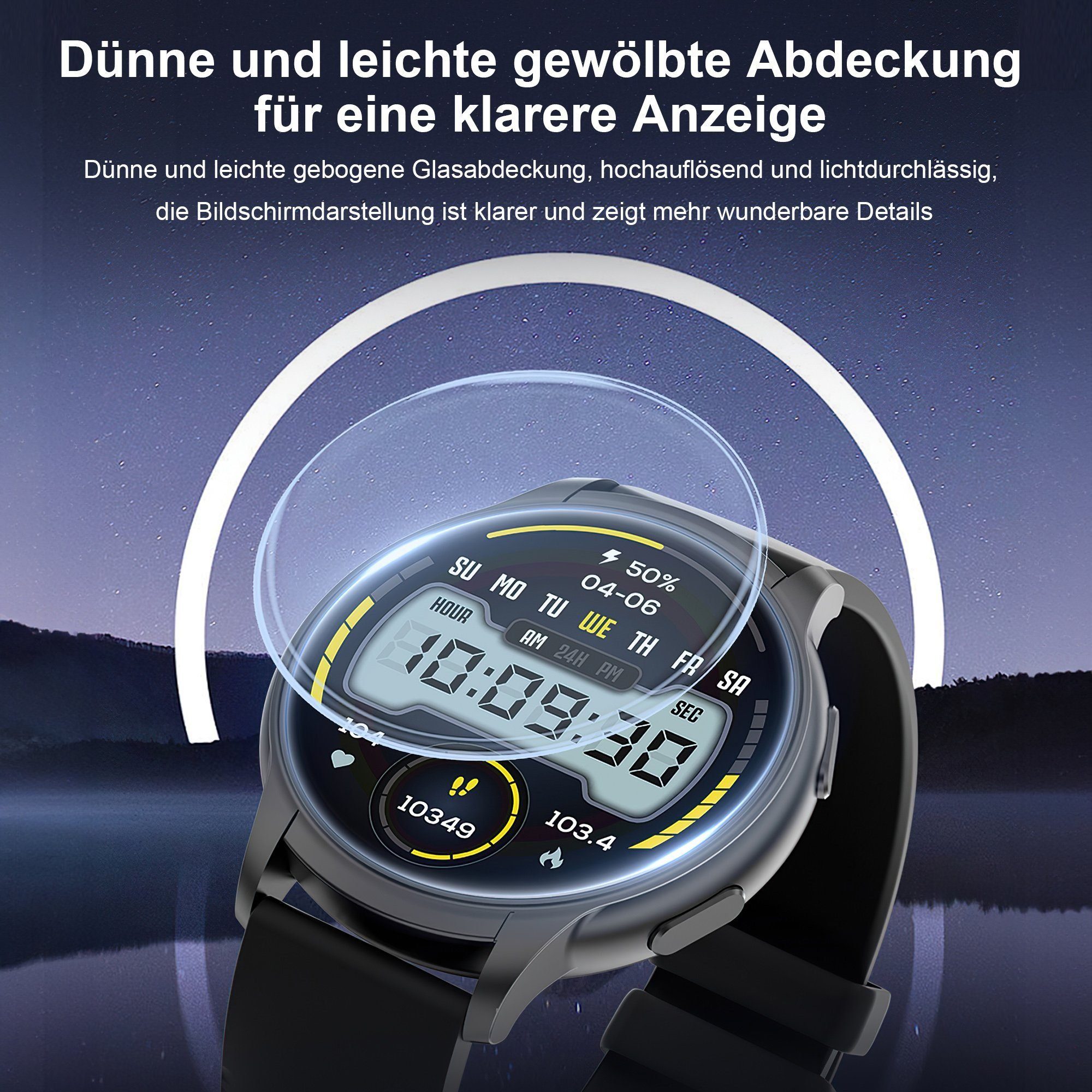 Mutoy Smartwatch Damen Herren Smartwatch, Fitness Tracker Uhr mit Anrufe Smartwatch (Enthält ein Stahlgürtel und ein Silikon Armband, Fitnessuhr mit Telefonfunktion, IP67 Wasserdicht,1.52