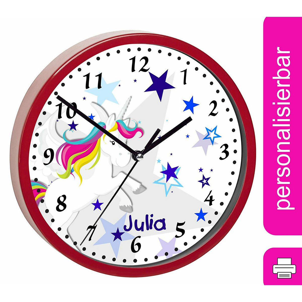 Kinder Wanduhr personalisiert mit Name Pegasus Sterne Blau