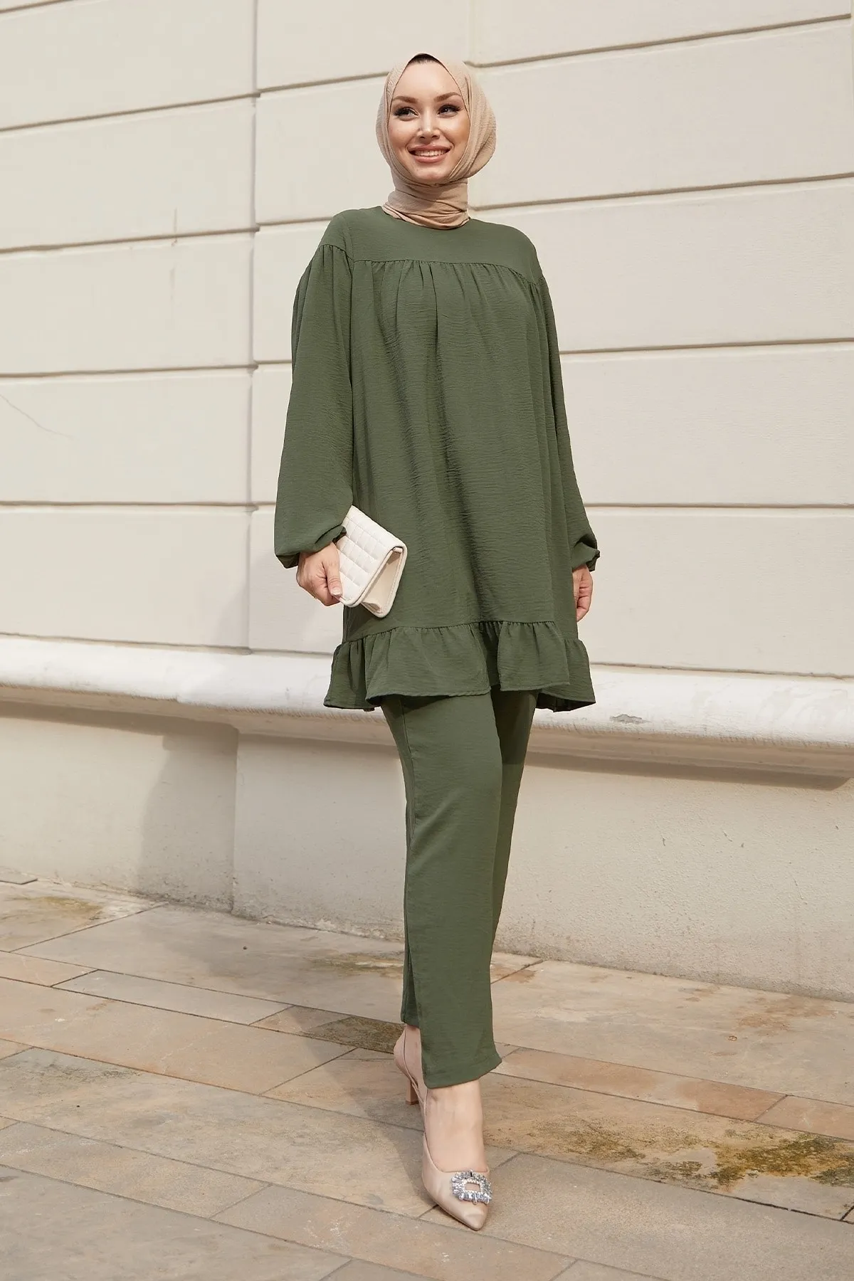 InStyle  Lively Rock-Rüschen-Doppelset – Khaki