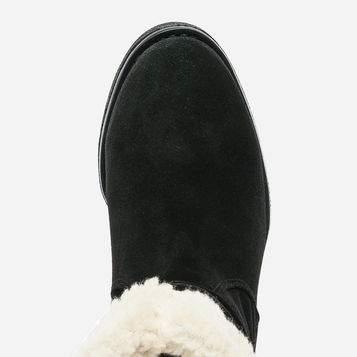 Botte noire en cuir velours éco-conçu plissé et fourré