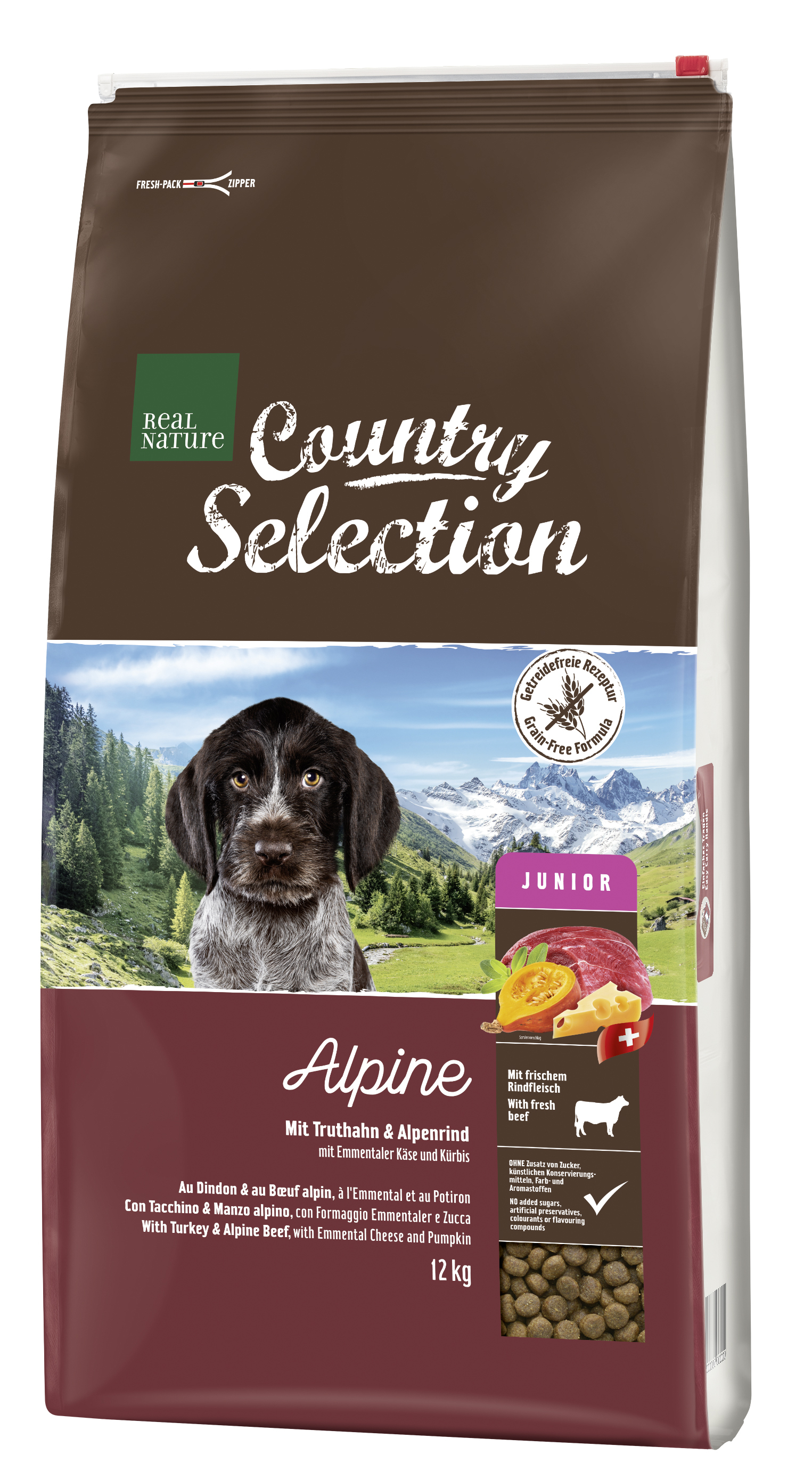REAL NATURE Hundetrockenfutter REAL NATURE Country Selection Junior Alpine Truthahn & Alpenrind 12 kg