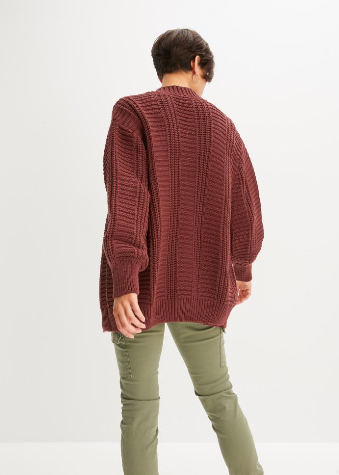 Grobstrick-Cardigan mit Zopfmuster