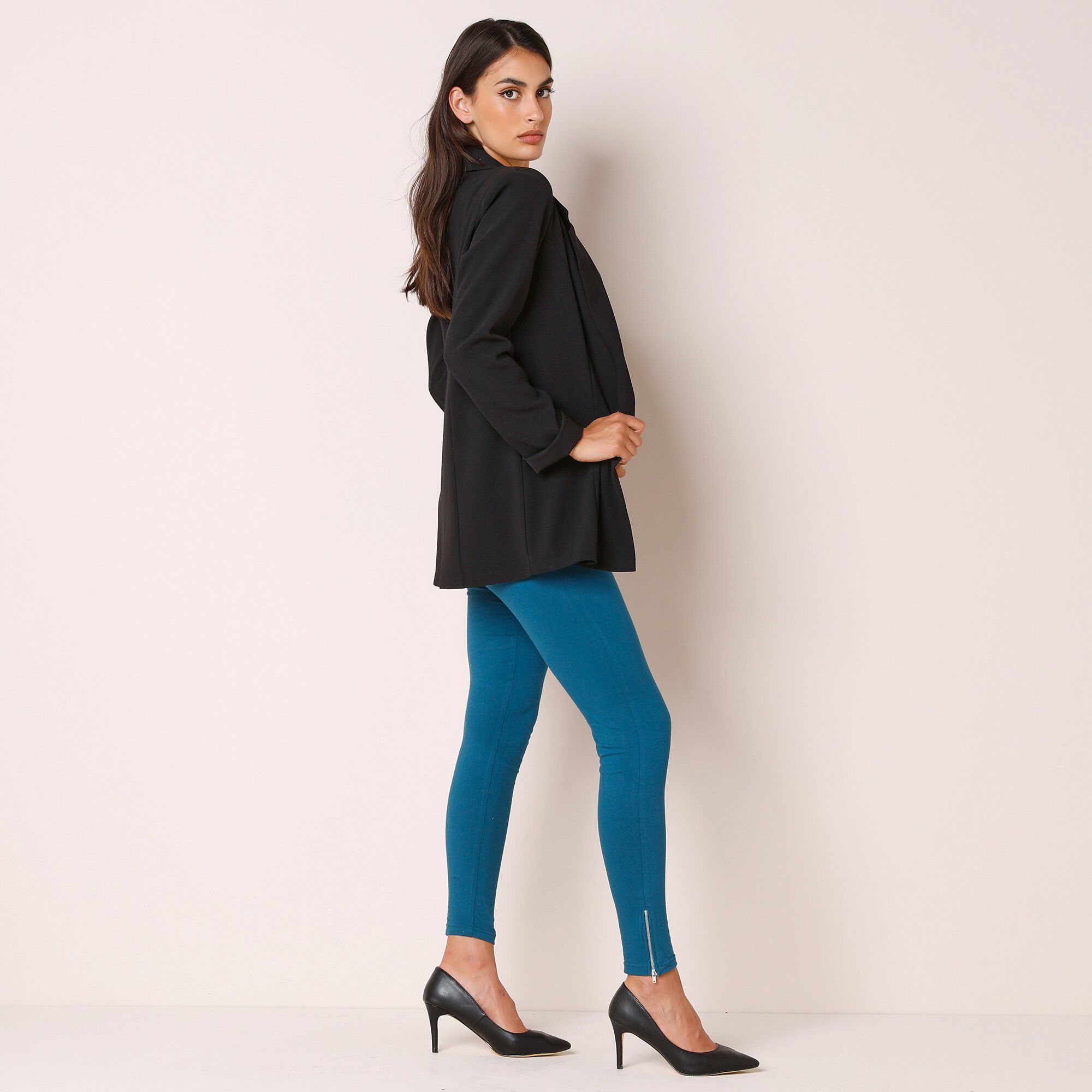 Legging bas de jambe zippé, taille élastiquée