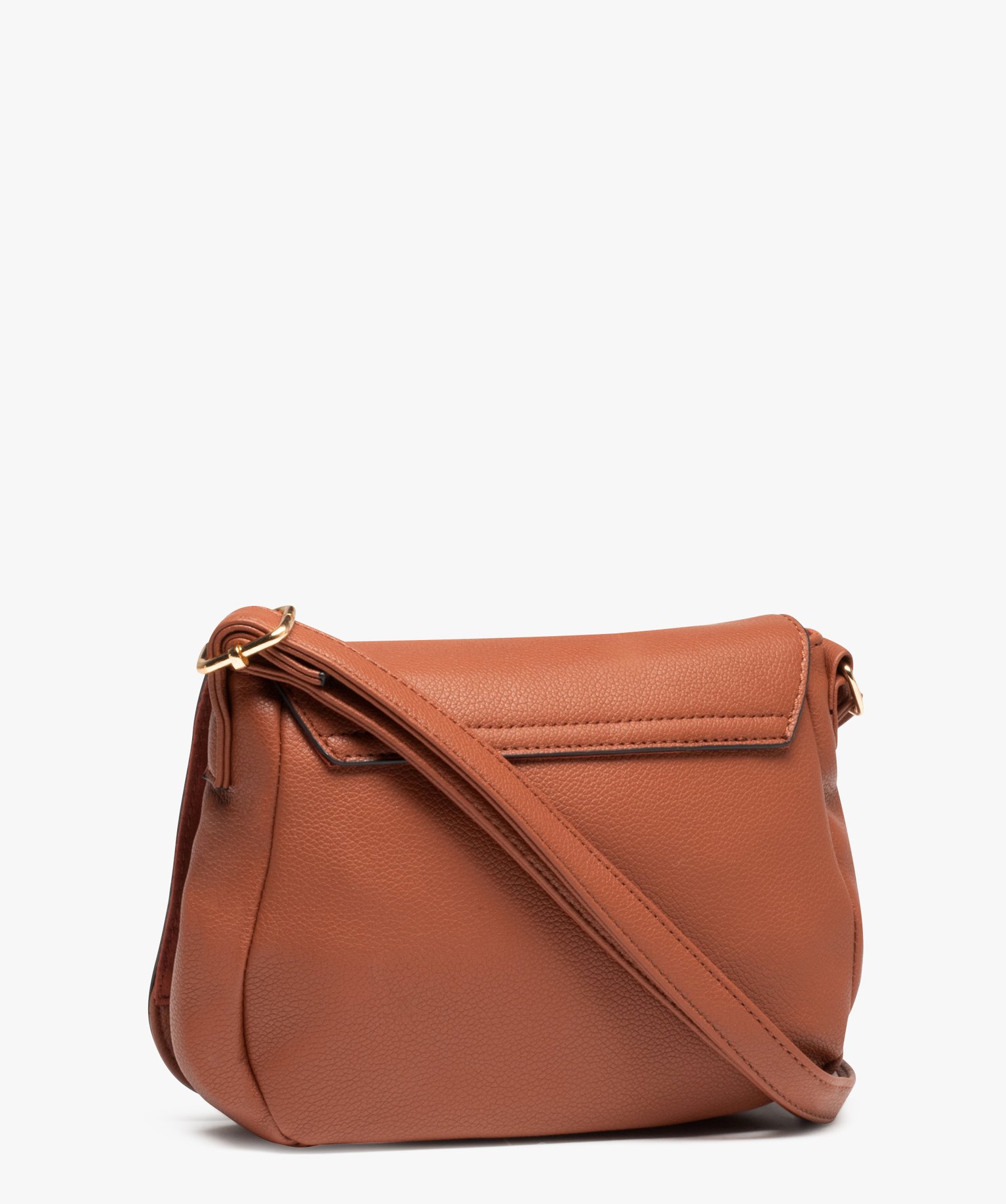 Sac besace avec anneau métallique sur le rabat femme cognac | GEMO